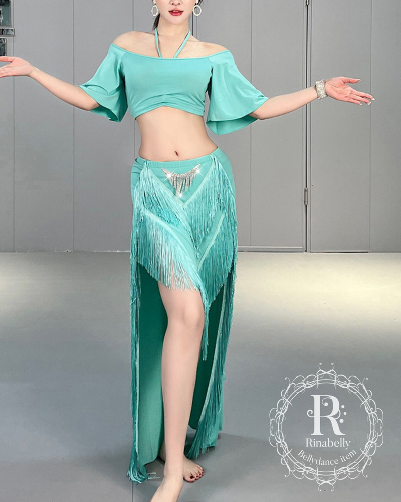 ベリーダンス用 オリエンタル衣装】エメラルドグリーン ラインストーン ベリーダンス用 オリエンタル衣装】エメラルドグリーン ラインストーン