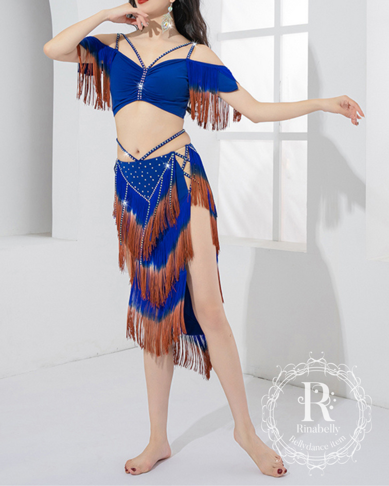 青いビーズ装飾ベリーダンスセットアップ 青いビーズ装飾ベリーダンスセットアップ