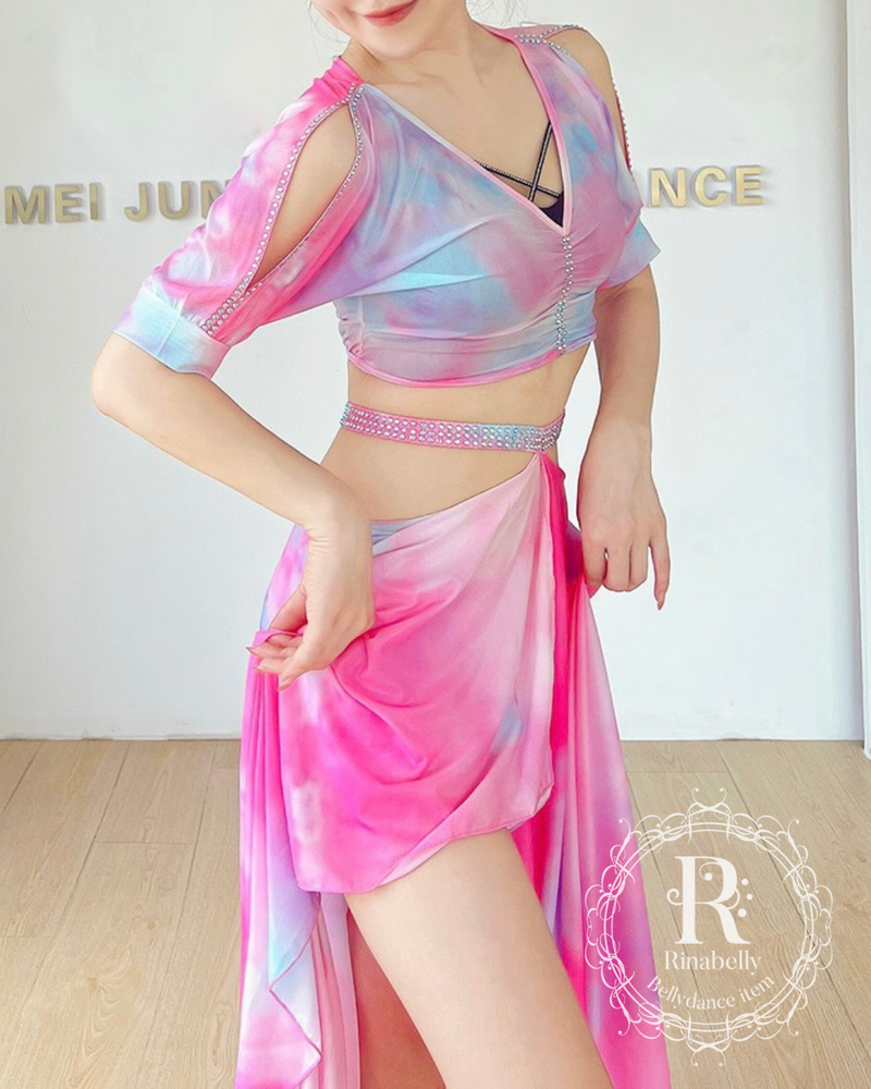 フラダンス衣装】ピンク MermaidLine 上下セット 3点セット フラダンス衣装】ピンク MermaidLine 上下セット 3点セット